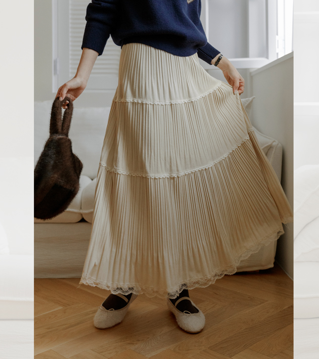 天鹅绒蕾丝褶裥裙