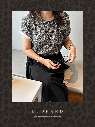 豹纹桃色抓绒短袖T恤