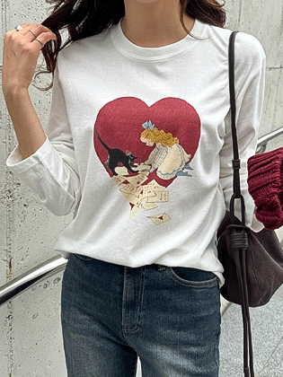 心形印花长袖 T 恤