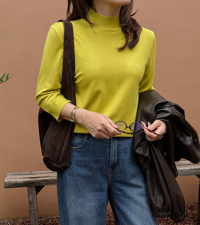 吊坠半领 3/4 长度针织衫