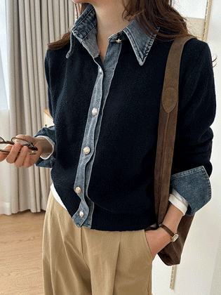 Ber 牛仔拼色夹克开衫