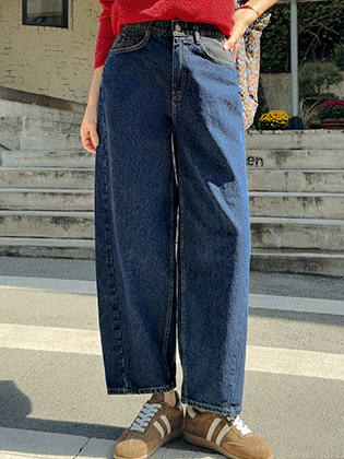 腰部拼色曲线牛仔裤