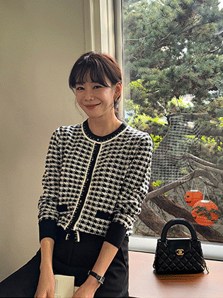 千鸟格针织开衫