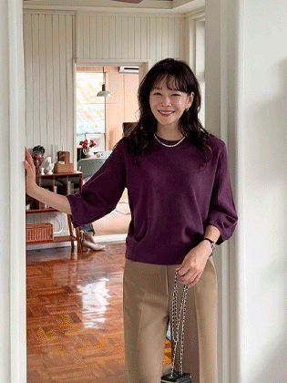 玫瑰色灯笼袖针织衫