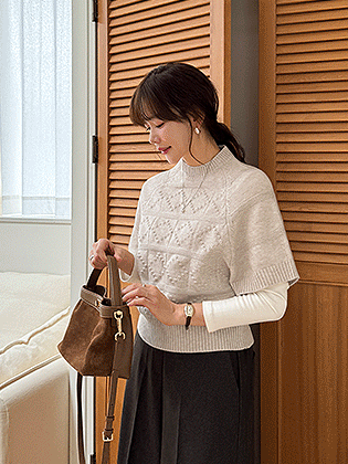 蓬松珍珠斗篷针织