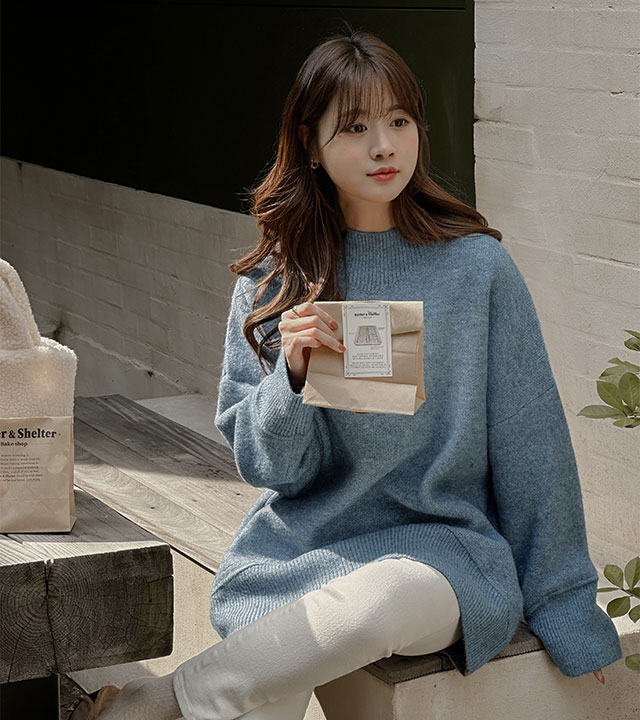 马卡龙波卡西长款针织衫