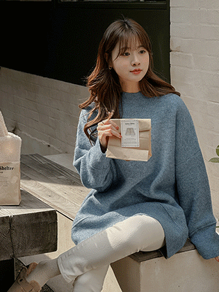 马卡龙波卡西长款针织衫