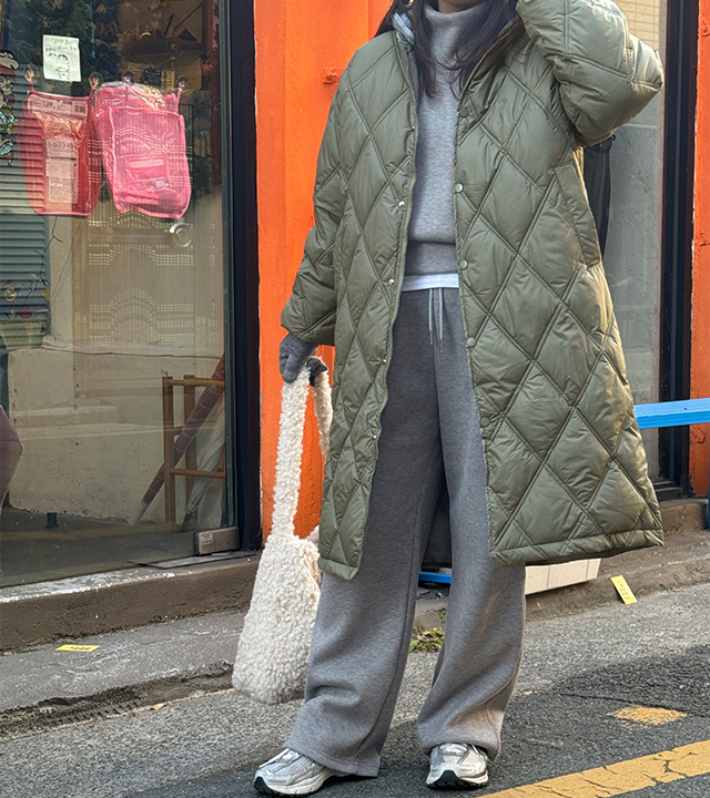 绗缝连帽长款加厚套头衫