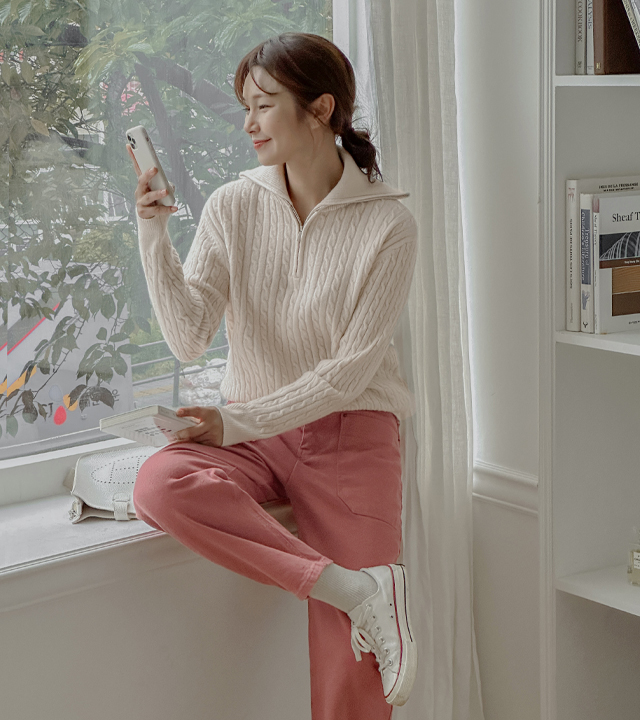 Fiona 扭纹半拉链针织衫