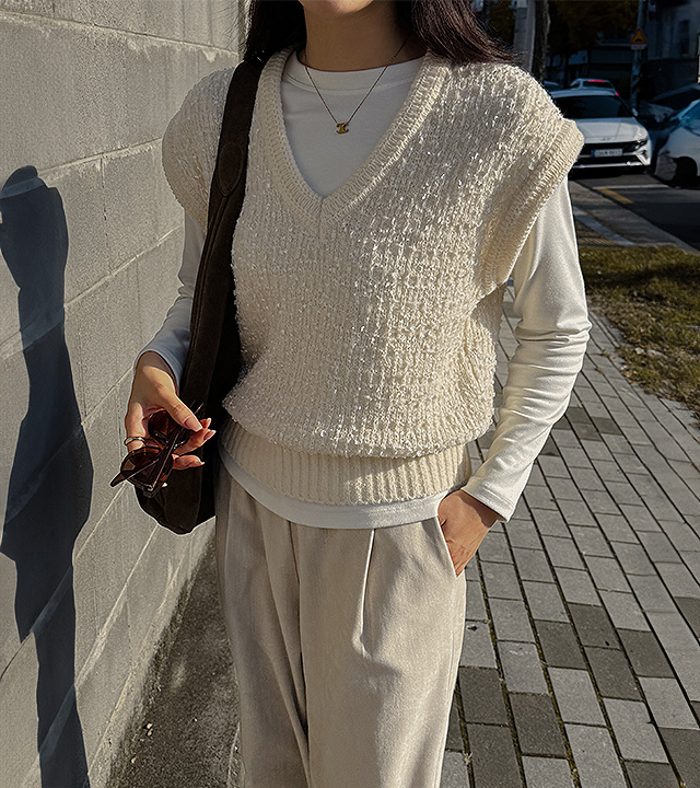 花式纱线羊驼毛针织背心