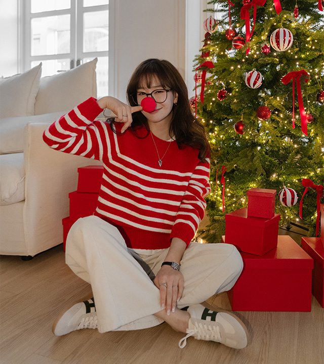 彩色条纹羊毛针织衫