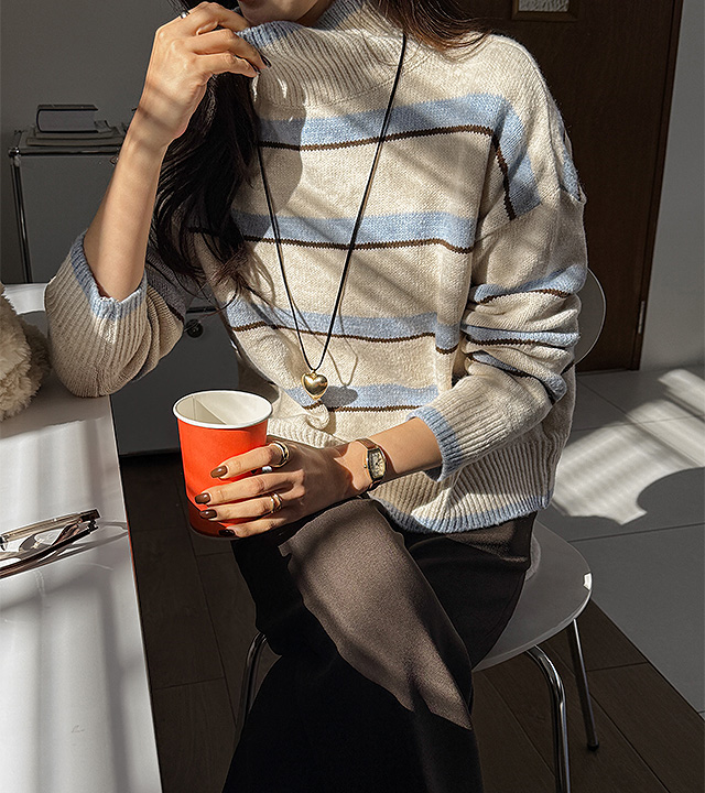 森条纹羊毛半极地针织