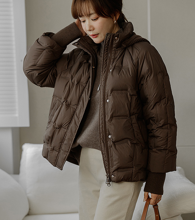 羊毛针织连帽鸭绒填充