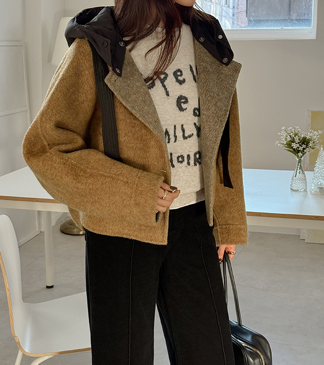 鸭绒连帽羊驼手工外套