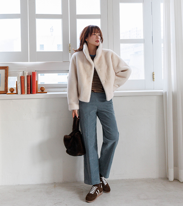 雾色半宽灯芯绒裤