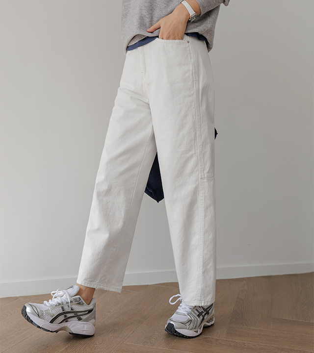 弧形剪裁修身棉质裤