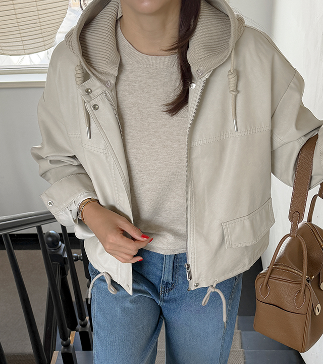 Edith针织连帽皮夹克