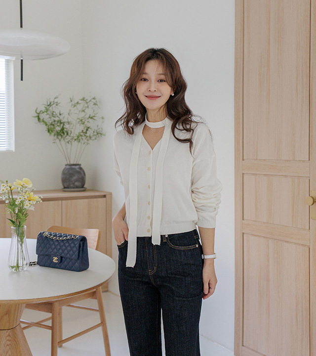 四月领带棉质开衫