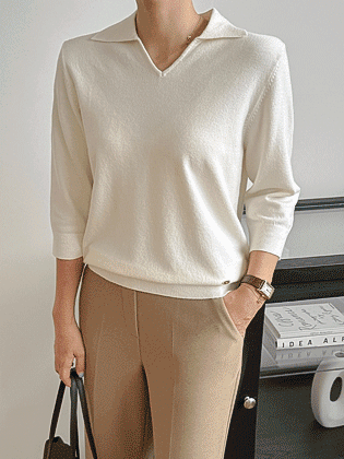 垂坠V领针织衫