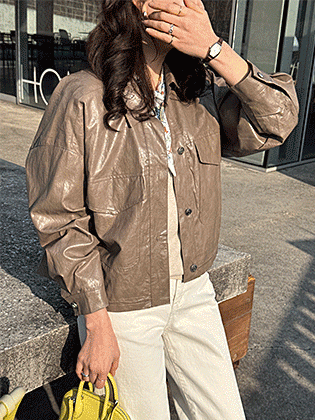 惊艳亮面皮夹克
