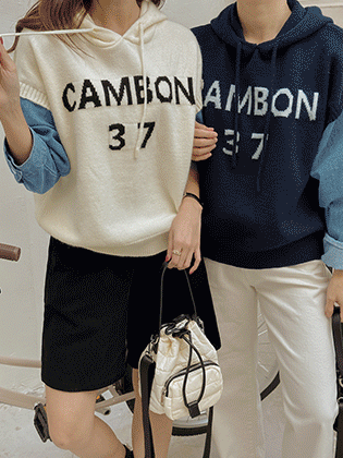 Cambon牛仔拼色连帽针织