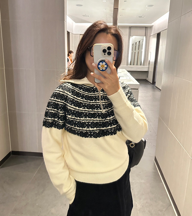Tria 蕾丝半拉链针织衫