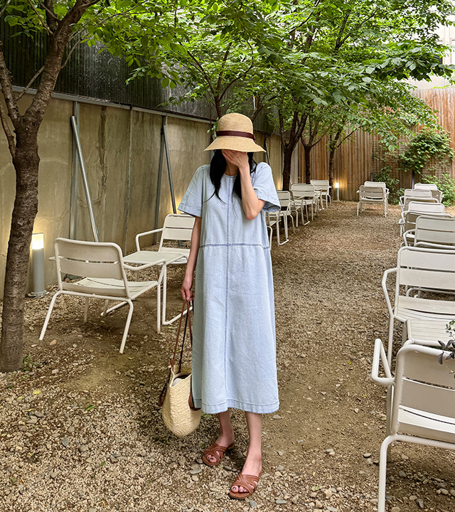 夏日清新牛仔连衣裙