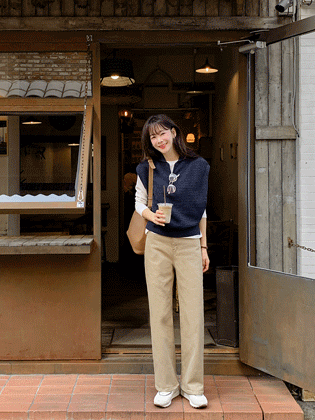 领子半拉链针织背心