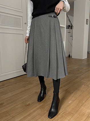 Lina 搭扣羊毛半身裙