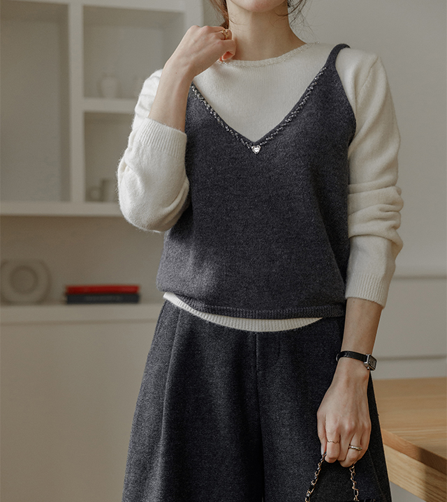 串珠胸衣针织套装