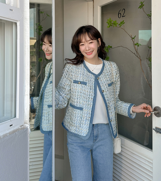 粗花呢无领夹克