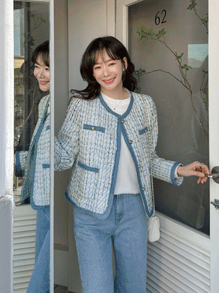粗花呢无领夹克