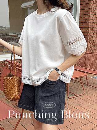 扭转蕾丝泡泡袖 T 恤