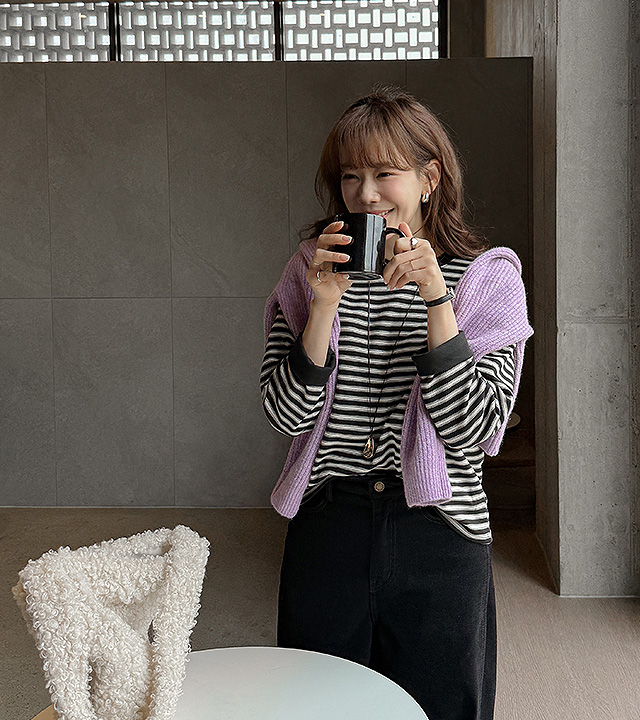 花式抓绒条纹T恤