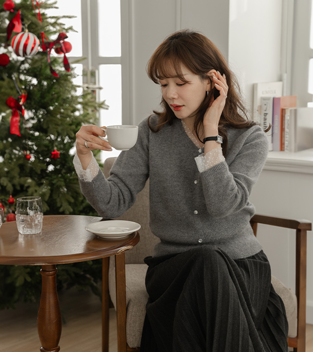 闪亮多层安哥拉羊毛开衫