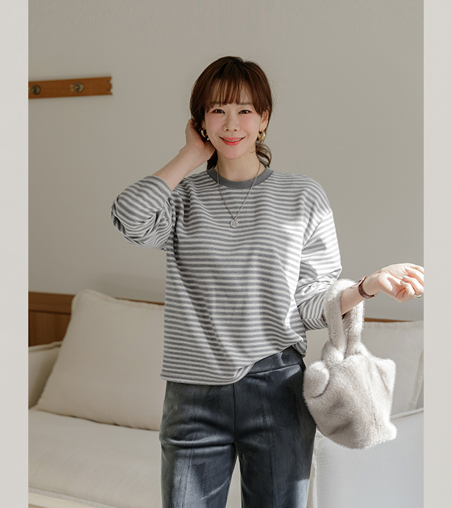 花式抓绒条纹T恤