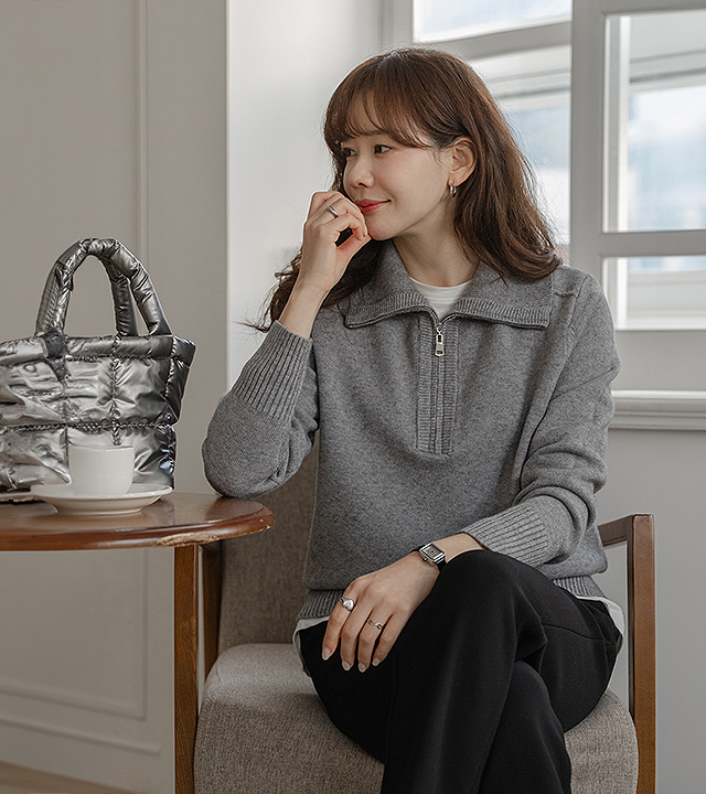 波斯半拉链针织衫