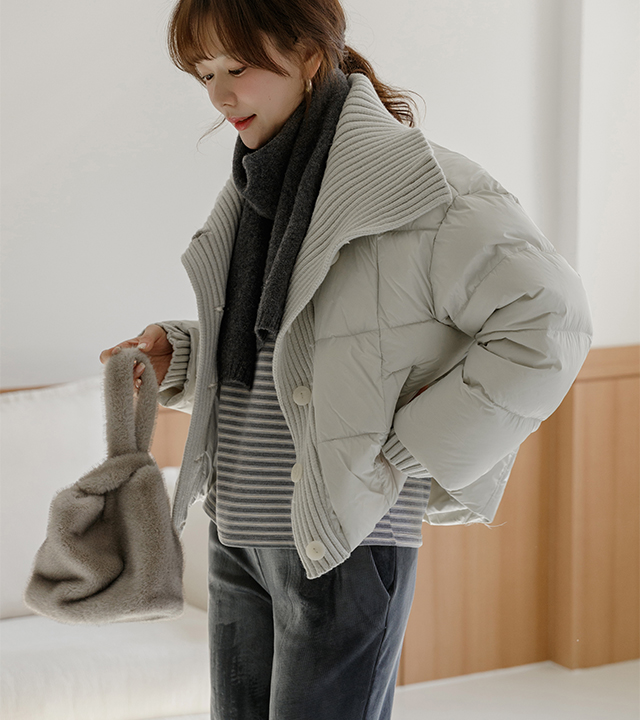 高领针织彩色鸭绒填充