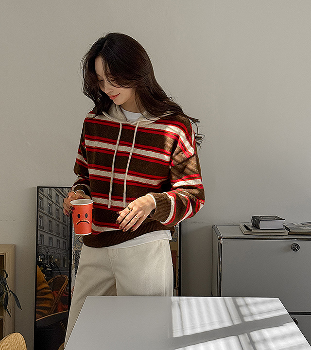 安迪条纹羊毛连帽针织衫