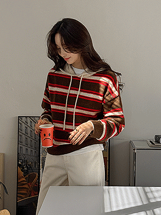 安迪条纹羊毛连帽针织衫 