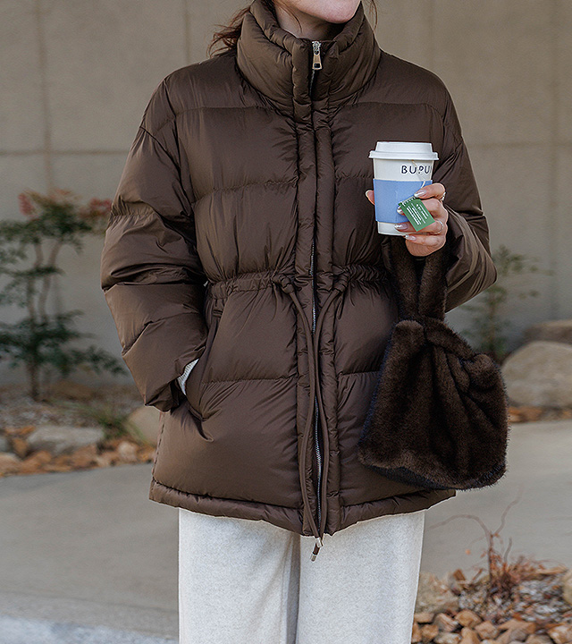 高领系带鸭绒填充