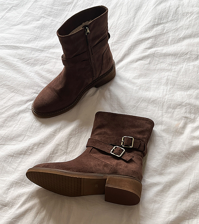 绒面羊皮衬里中筒靴 