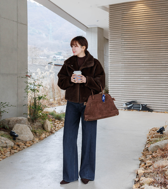 保暖弧形剪裁抓绒牛仔布