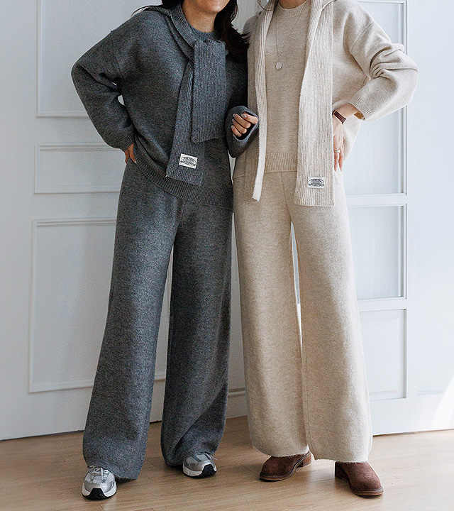 Bene 连帽围巾针织裤三件套