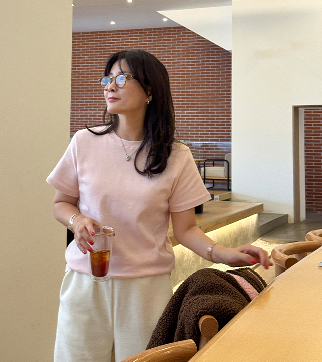 柚子桃色抓绒短袖T恤