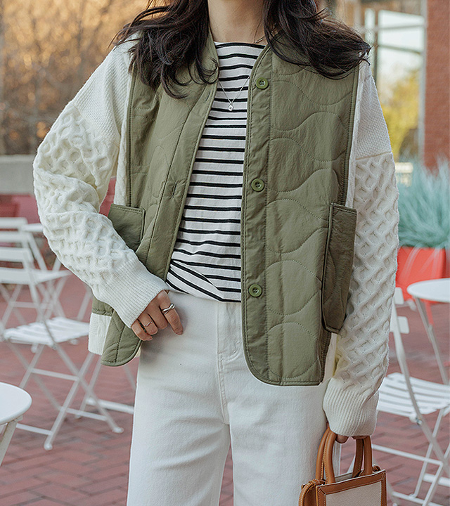 铺镶针织撞色绗缝套头衫