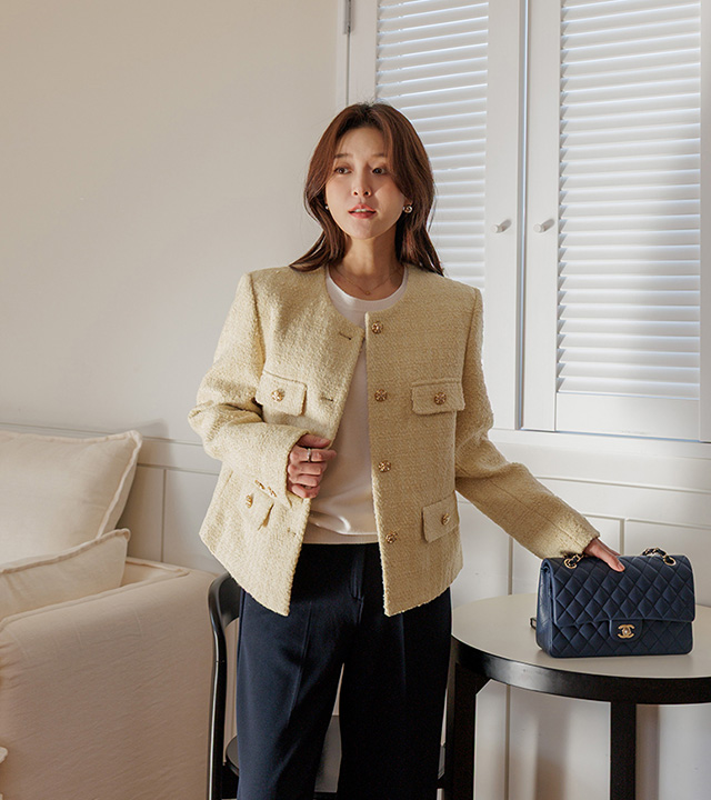 金盏花羊毛粗花呢外套 