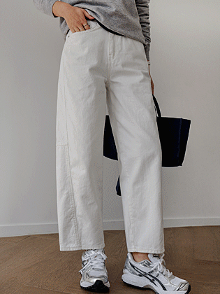 弧形剪裁修身棉质裤