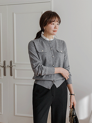 伊芙荷叶边珍珠纽扣开衫 