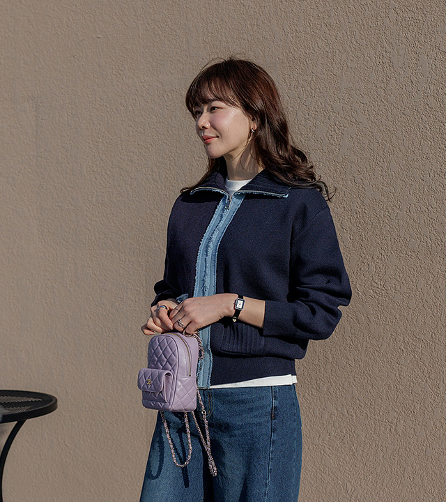 周末牛仔撞色开衫 